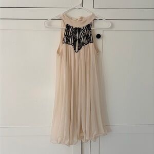 Lipsy Cream Black Sequin High Neck Sleeveless Top Size 6